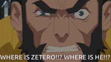 two blue cartoon characters are standing next to each other with the words where is zetero where is he written below them