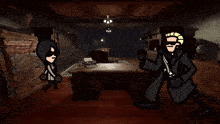 a cartoon of a man and a woman standing next to each other with the words actual game footage below them