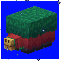 a pixel art of a red and green block with a pig 's head on a blue background .