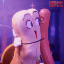 a sausage and a hot dog are kissing in a cartoon from sausage party 2 foodtopia