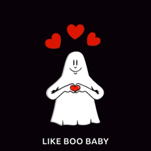 a ghost is making a heart shape with his hands and the words like boo baby below him