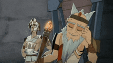 a cartoon of a man with a beard and horns