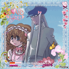 a picture of a girl and a man with the words love you written on it