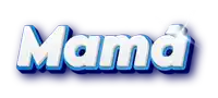 a blue and white logo that says mama