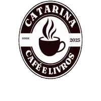 a logo for catarina cafe e livros with a cup of coffee in the center