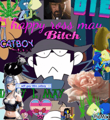 a collage of cartoon characters with the words happy ross may bitch at the top