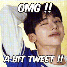 a young man with his hand on his head and the words omg a hit tweet written above him