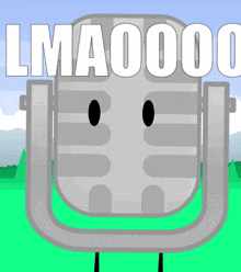 a cartoon drawing of a microphone with a face and the words lmao000 below it