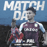 a poster for a soccer match between avfc and pal