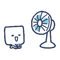 a cartoon drawing of a fan blowing on a square