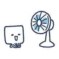 a cartoon drawing of a fan blowing on a square