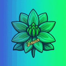 a drawing of a green flower with the word bruwa on it