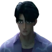 a man wearing a purple shirt and a silver necklace