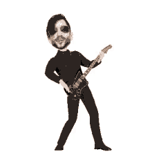 a man in sunglasses is playing a guitar on a white background