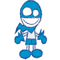 a drawing of a blue and white cartoon character
