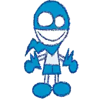 a drawing of a blue and white cartoon character
