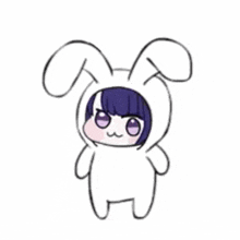 a cartoon of a girl in a bunny costume with a hand reaching for her head .
