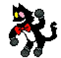 a pixel art of a black cat wearing a bow tie