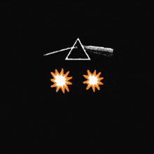 a triangle and two stars are on a black background