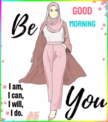a cartoon of a woman wearing a hijab with the words " be you "