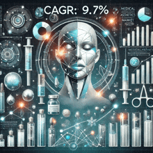 an illustration of a woman 's face with a cagr of 9.7% on the bottom