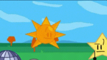 a cartoon of a ball flying through the air in a field with a star in the foreground .