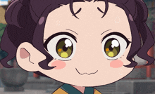 a close up of a cartoon character 's face with a surprised look on her face