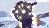 a cartoon character is flying through the air with a rocket on its back