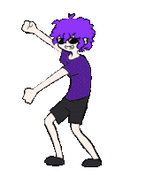 a cartoon character with purple hair and sunglasses is dancing and making a fist .