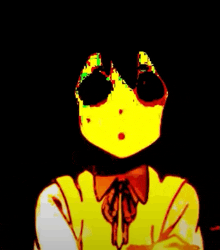 a cartoon of a person with a yellow face and black eyes