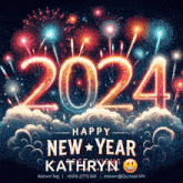 a happy new year greeting card with kathryn 's name on it