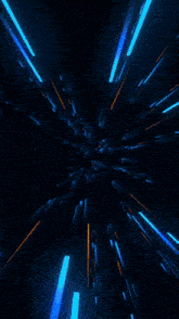 a person is flying through a tunnel with blue and orange lights coming out of it .