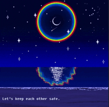 a pixel art scene with the words let 's keep each other safe on the bottom