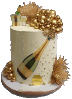 a cake with a bottle of champagne and a bucket of champagne on top