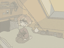 a drawing of a person sitting on the floor with a star on their sweater