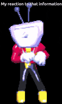 a pixel art of a person with the words " my reaction to that information "