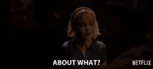 a woman in a blue shirt says about what