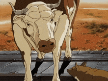 a cartoon drawing of a cow and a dog standing next to each other