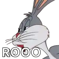bugs bunny says the word rooo in front of his face