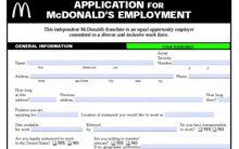an application for mcdonald 's employment is displayed on a white background