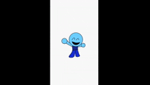 a blue cartoon character with a smile on his face and arms outstretched .