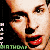 a close up of a man 's face and the words happy birthday