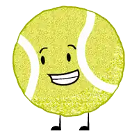 a cartoon drawing of a tennis ball with a smiling face