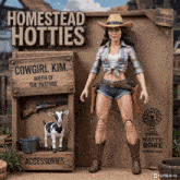 a cowgirl is standing in front of a sign that says cowgirl kim