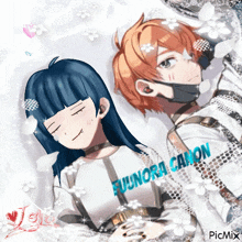 a picture of two anime characters with one wearing a shirt that says ' funora canon ' on it