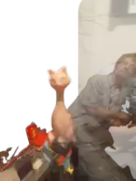 a reflection of a man in a mirror with a cat on a table