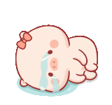 a cartoon pig with a bow on its head is crying and laying on the ground .