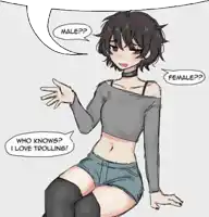 a drawing of a girl with a speech bubble that says male female