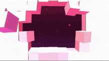 a pink and purple cube with a hole in it