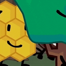 a cartoon drawing of a honeycomb with a face and arms